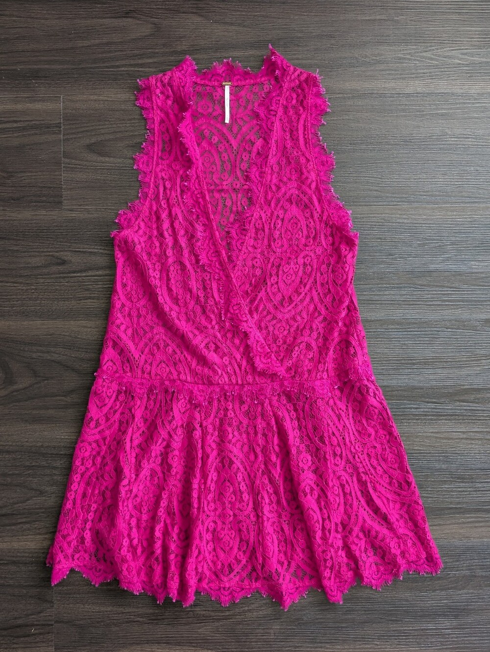 Free People Heart In Two Lace Mini Dress Sheer Bright Magenta Romantic XS